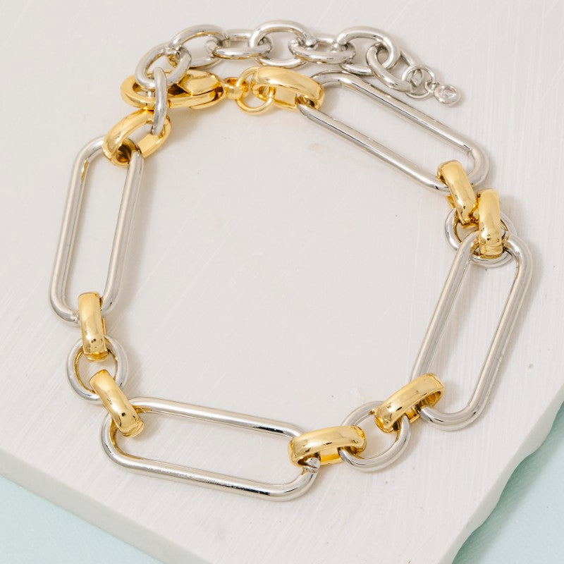 Gold Dipped Two Tone Oval Chain Bracelet