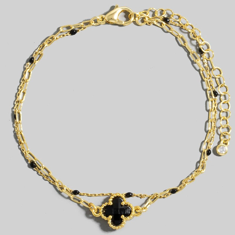 Golden Clover Charm Chain Bracelet