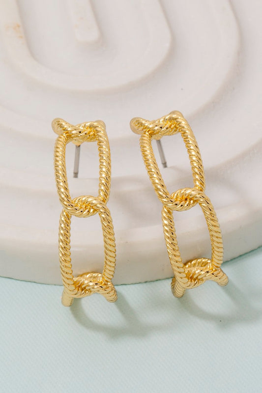 Gold Dipped Textured Chain Hoop Earrings