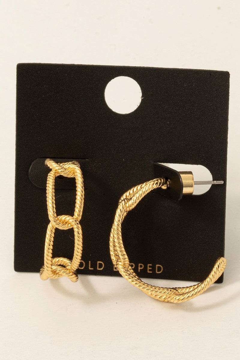 Gold Dipped Textured Chain Hoop Earrings