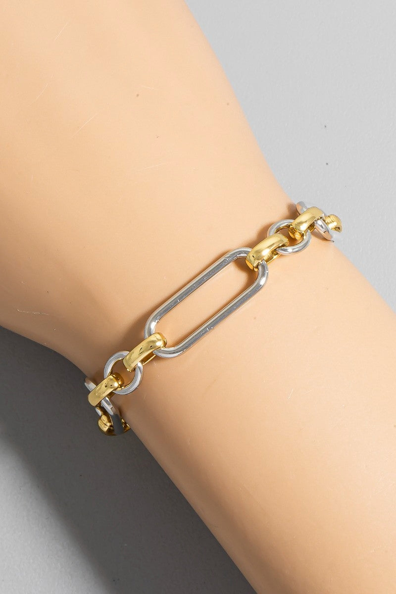Gold Dipped Two Tone Oval Chain Bracelet