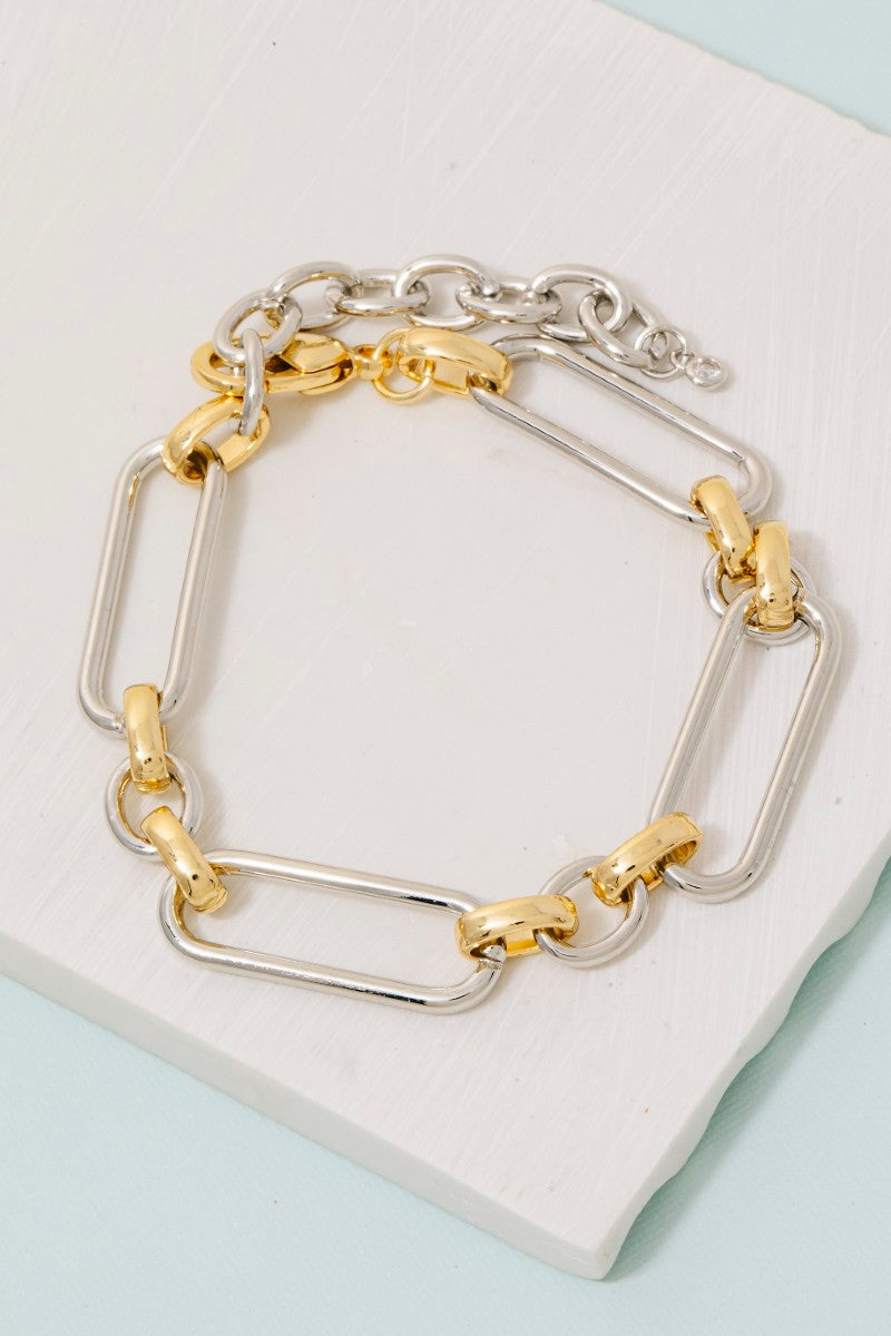 Gold Dipped Two Tone Oval Chain Bracelet