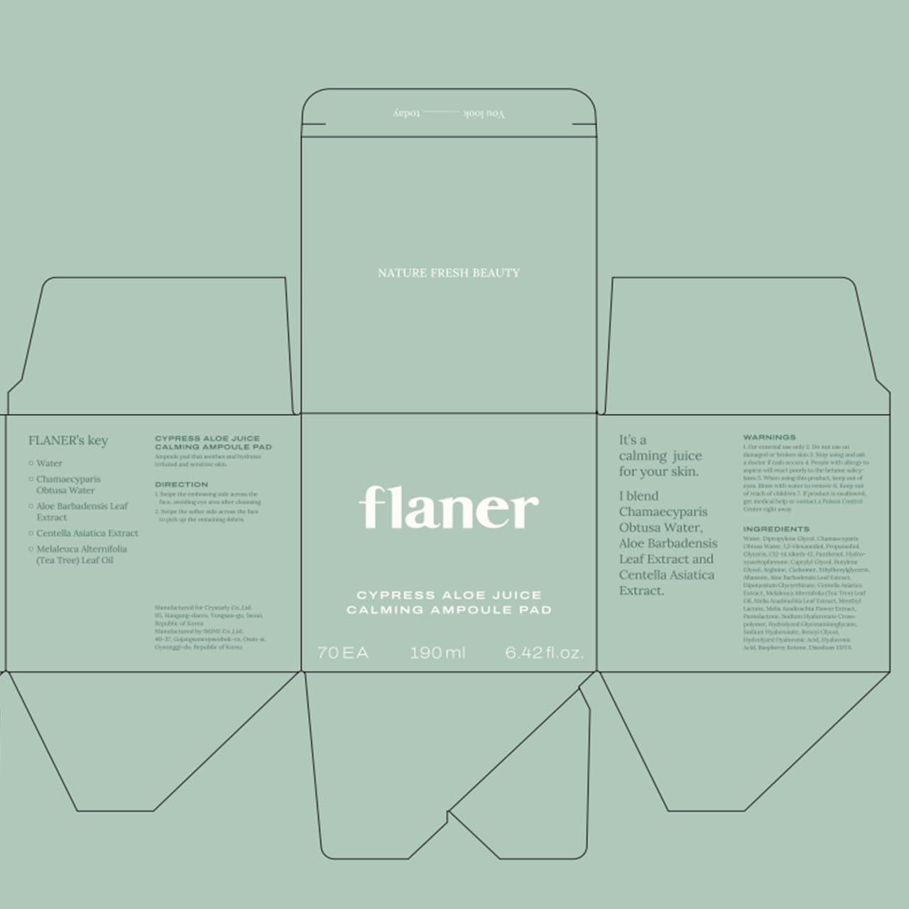 [ Flaner ] Cypress Aloe Calming Toner Pads 70 Sheets