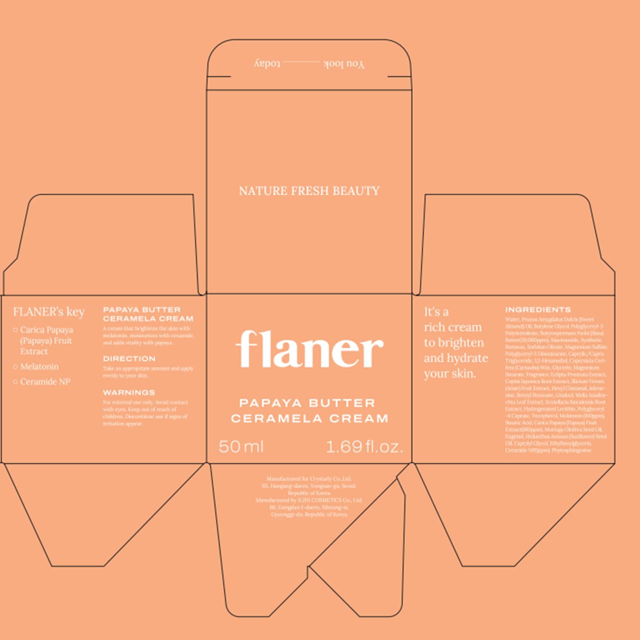 [ Flaner ] Papaya Ceramela Moisturizer Cream 1.69 fl.oz