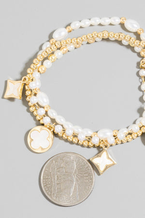 Clover & Pearl Charm Bracelet Trio