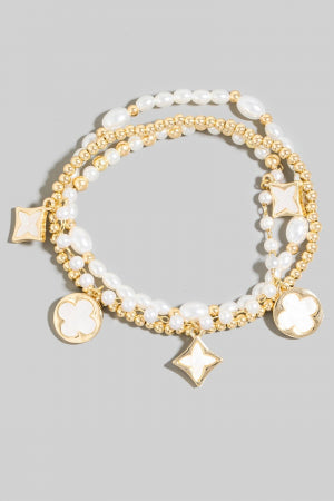 Clover & Pearl Charm Bracelet Trio