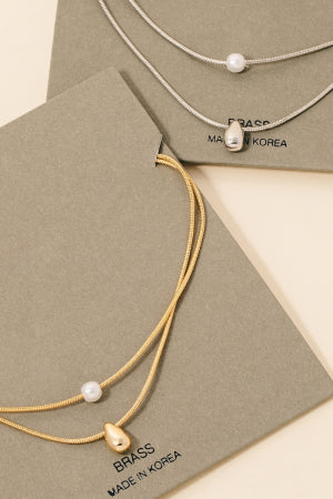 Pearl &amp; Tear Drop Layered Necklace