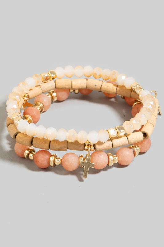 Coral Coastal Charm Pearl and Amazonite Beaded Bracelet Stack (Copy)
