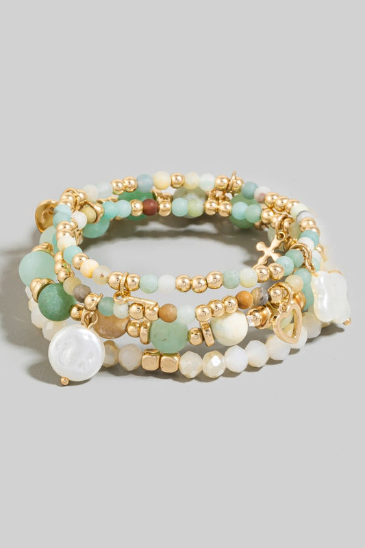 Coastal Charm Pearl and Amazonite Beaded Bracelet Stack