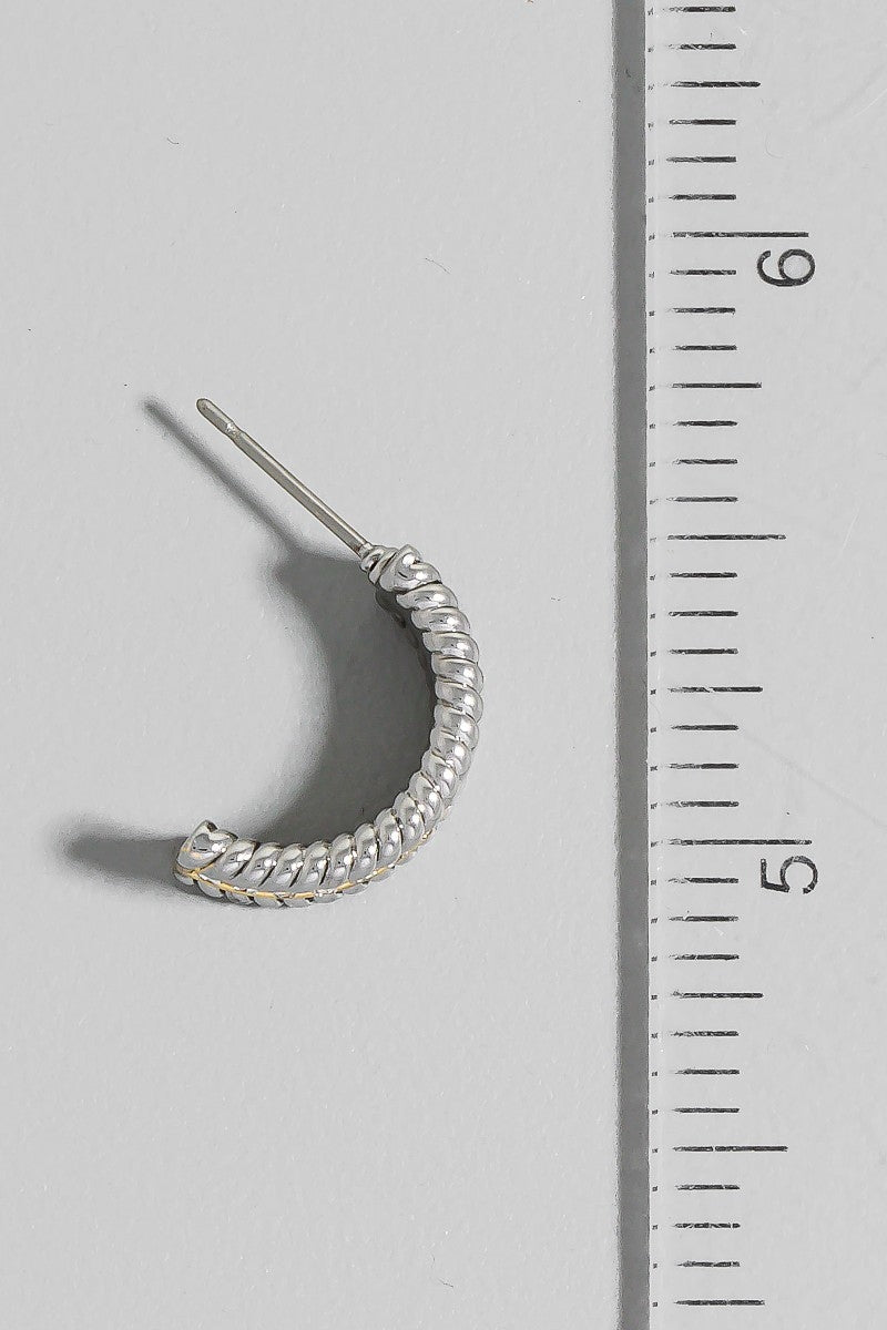 Two Tone Cz Pave And Rope Texture Layered Hoop Earrings
