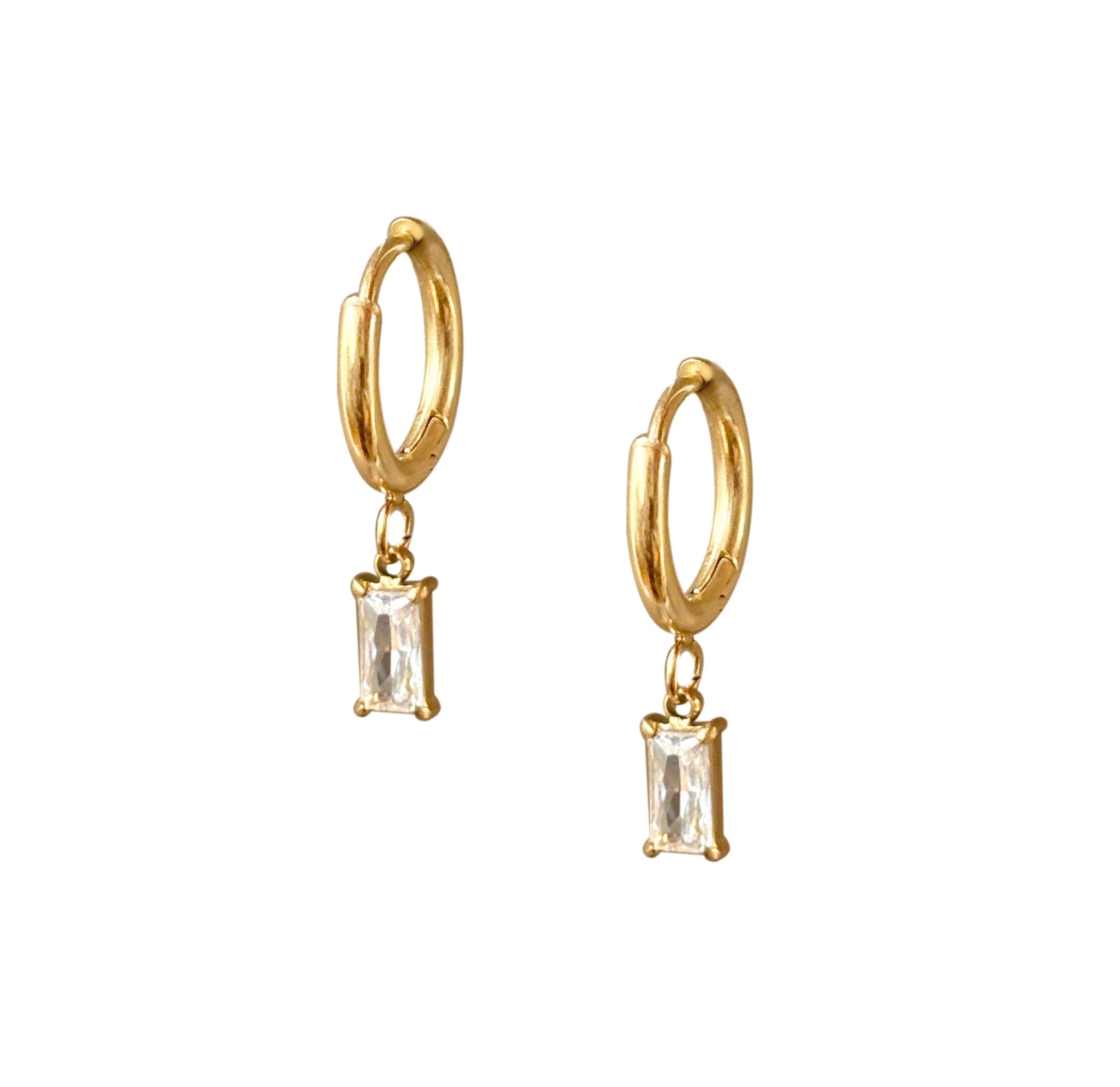 MIMI GOLD WHITE STONE HUGGIE HOOP EARRINGS