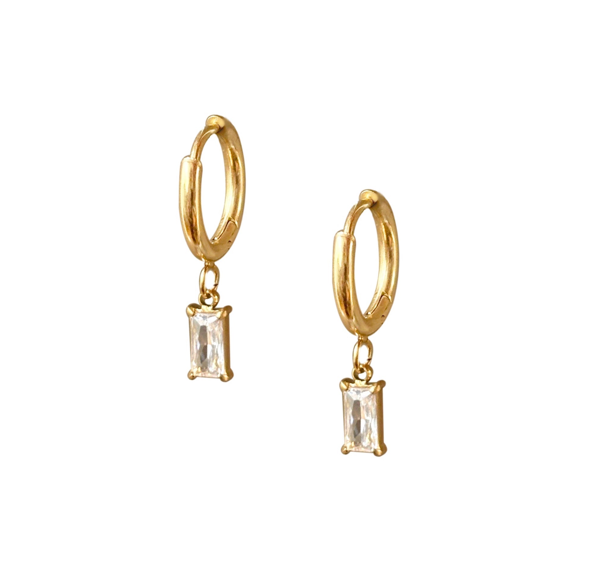 MIMI GOLD WHITE STONE HUGGIE HOOP EARRINGS